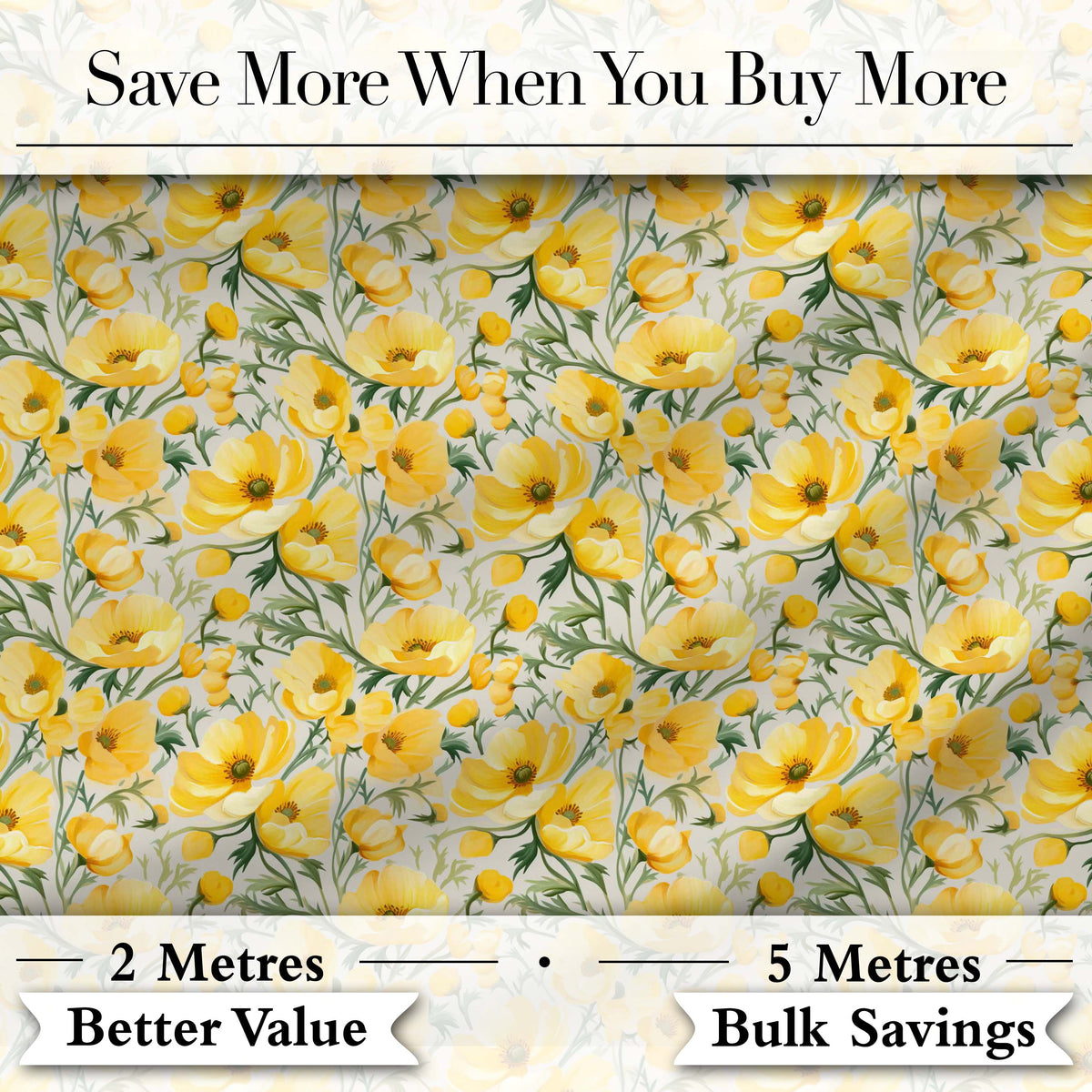 Yellow Poppy Blossom Floral Seamless Pattern Soft Garden Design Digital Print Fabric by the Metre UK Sewing Quilting Textile