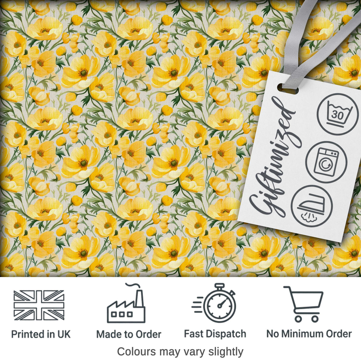Yellow Poppy Blossom Floral Seamless Pattern Soft Garden Design Digital Print Fabric by the Metre UK Sewing Quilting Textile