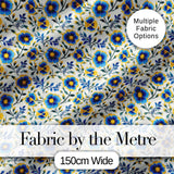 Blue Yellow Floral Vintage Seamless Pattern Elegant Botanical Style Digital Print Fabric by the Metre UK Sewing Quilting Textile