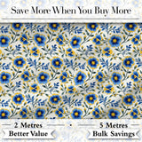 Blue Yellow Floral Vintage Seamless Pattern Elegant Botanical Style Digital Print Fabric by the Metre UK Sewing Quilting Textile