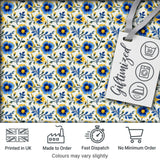 Blue Yellow Floral Vintage Seamless Pattern Elegant Botanical Style Digital Print Fabric by the Metre UK Sewing Quilting Textile