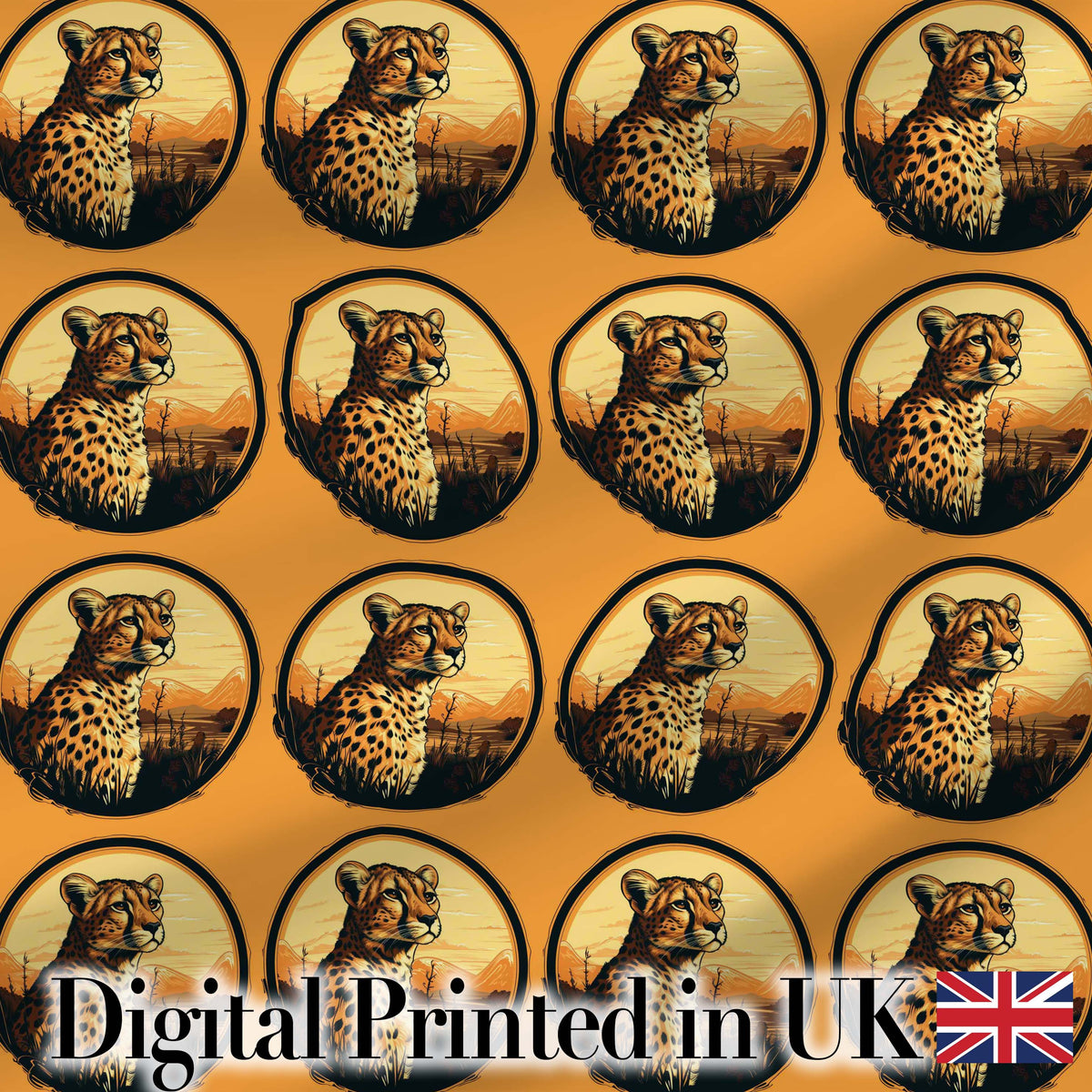 Cheetah Portrait Sunset Safari Seamless Pattern Wildlife Nature Design Digital Print Fabric by the Metre UK Sewing Quilting Textile