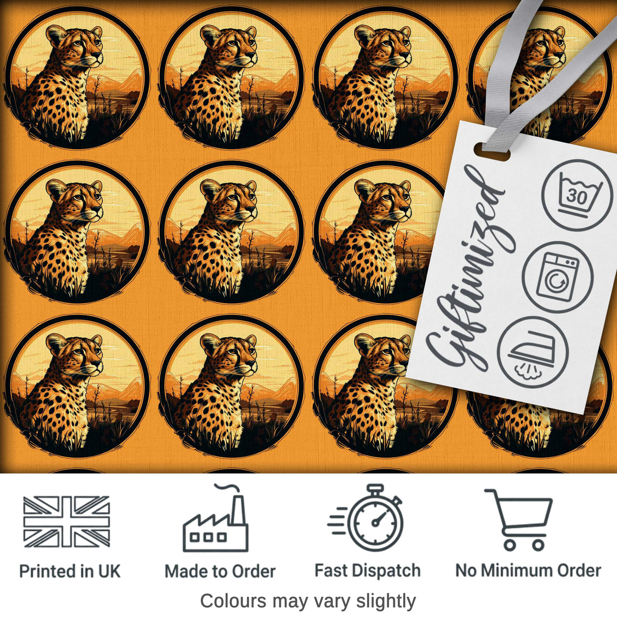Cheetah Portrait Sunset Safari Seamless Pattern Wildlife Nature Design Digital Print Fabric by the Metre UK Sewing Quilting Textile