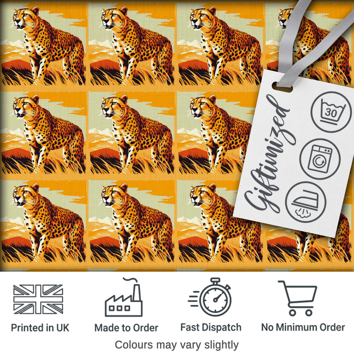 Cheetah Safari Illustration Warm Tones Seamless Pattern Wildlife Design Digital Print Fabric by the Metre UK Sewing Quilting Textile
