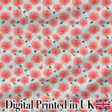 Peach Dahlia Floral Light Blue Background Seamless Pattern Elegant Digital Print Fabric by the Metre UK Sewing Quilting Textile