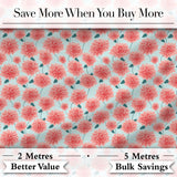 Peach Dahlia Floral Light Blue Background Seamless Pattern Elegant Digital Print Fabric by the Metre UK Sewing Quilting Textile