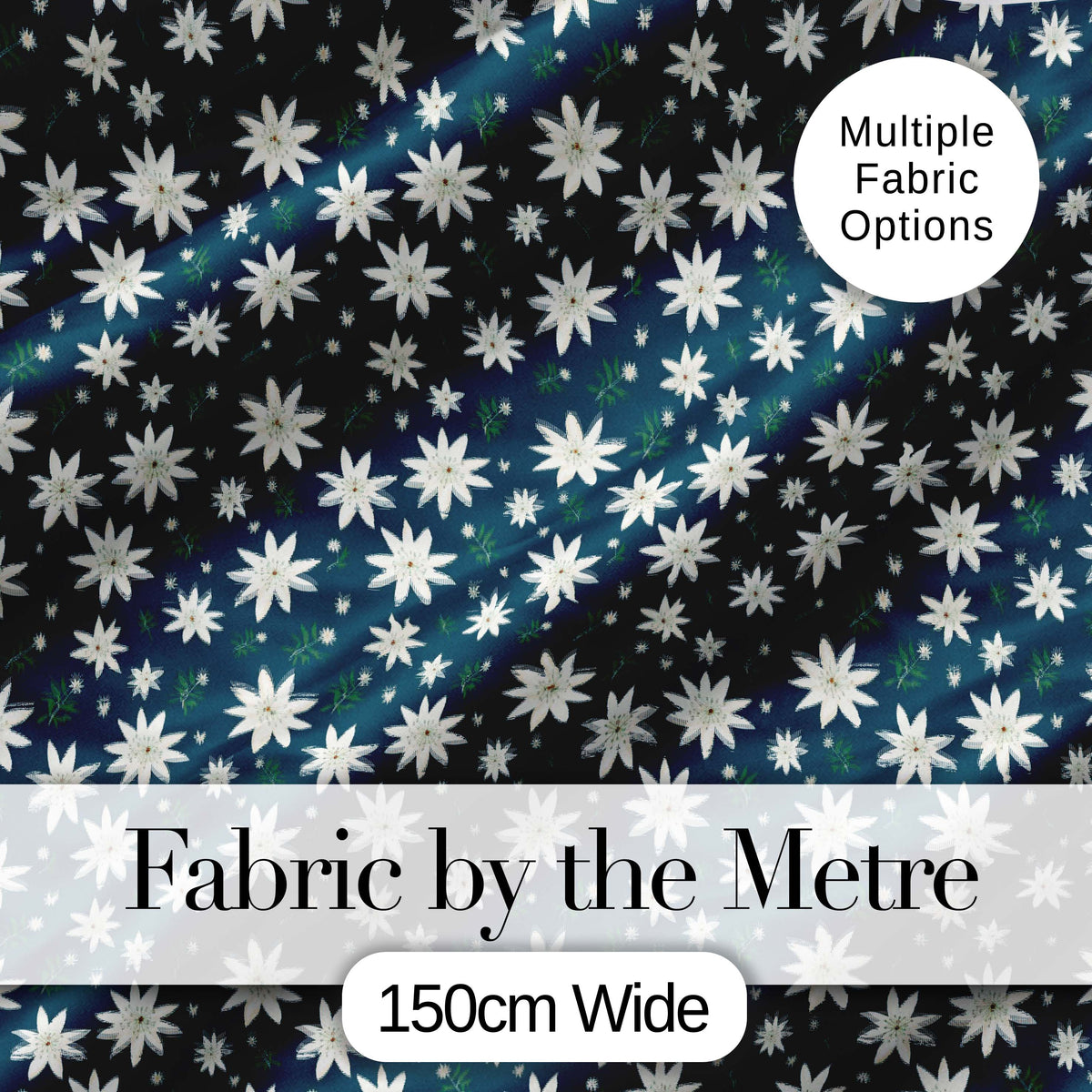 Small White Floral Scatter Navy Background Seamless Pattern Delicate Botanical Digital Print Fabric by the Metre UK Sewing Quilting Textile