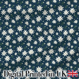Small White Floral Scatter Navy Background Seamless Pattern Delicate Botanical Digital Print Fabric by the Metre UK Sewing Quilting Textile