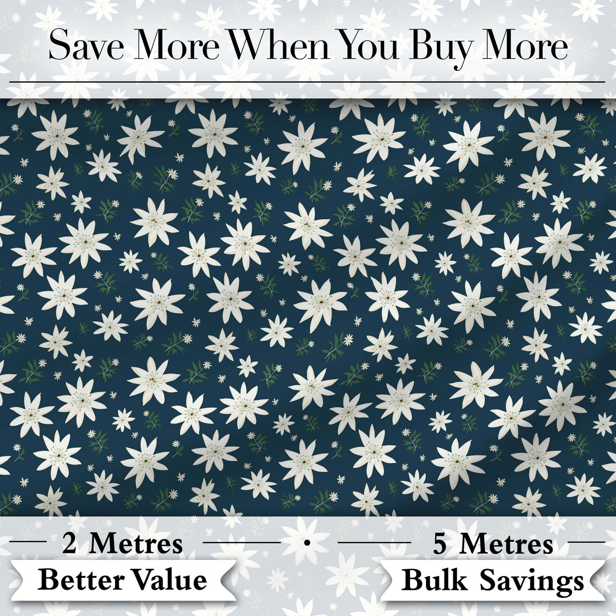 Small White Floral Scatter Navy Background Seamless Pattern Delicate Botanical Digital Print Fabric by the Metre UK Sewing Quilting Textile