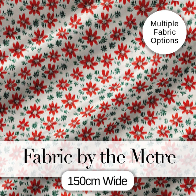Red Folk Floral Pattern Cream Background Scandinavian Style Digital Print Fabric by the Metre UK Sewing Quilting Textile