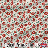 Red Folk Floral Pattern Cream Background Scandinavian Style Digital Print Fabric by the Metre UK Sewing Quilting Textile