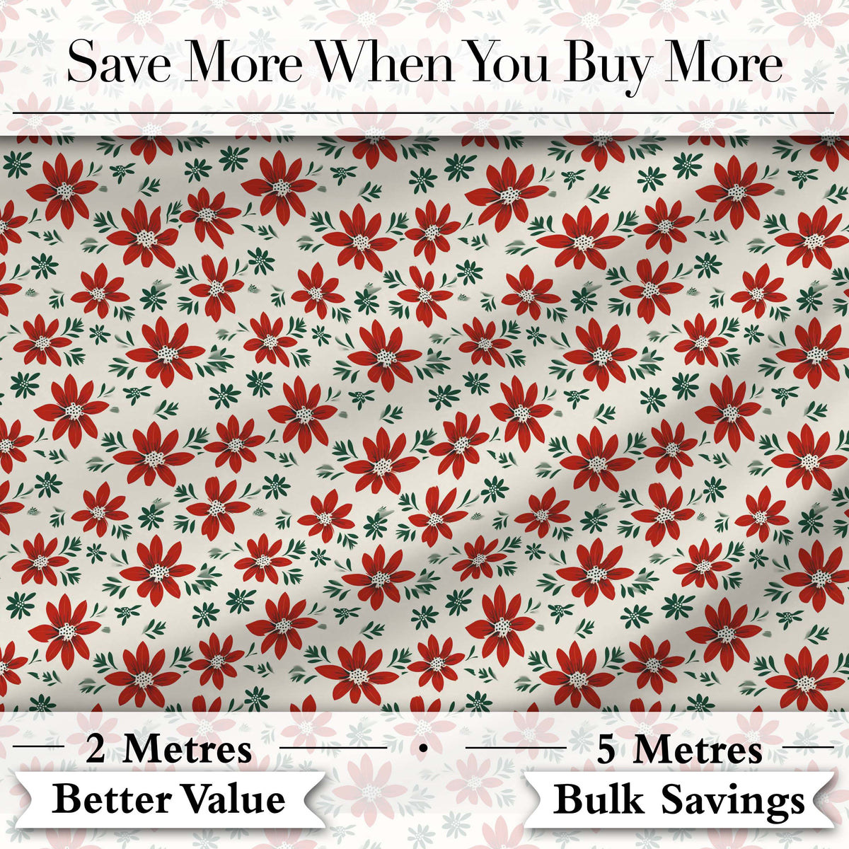 Red Folk Floral Pattern Cream Background Scandinavian Style Digital Print Fabric by the Metre UK Sewing Quilting Textile
