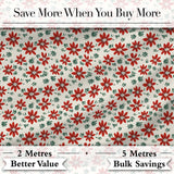 Red Folk Floral Pattern Cream Background Scandinavian Style Digital Print Fabric by the Metre UK Sewing Quilting Textile