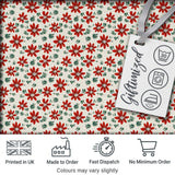 Red Folk Floral Pattern Cream Background Scandinavian Style Digital Print Fabric by the Metre UK Sewing Quilting Textile