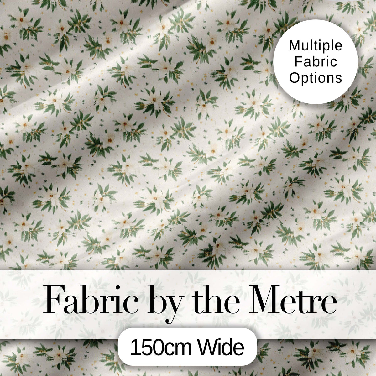 Soft White Floral Sprigs Cream Background Seamless Pattern Elegant Botanical Digital Print Fabric by the Metre UK Sewing Quilting Textile