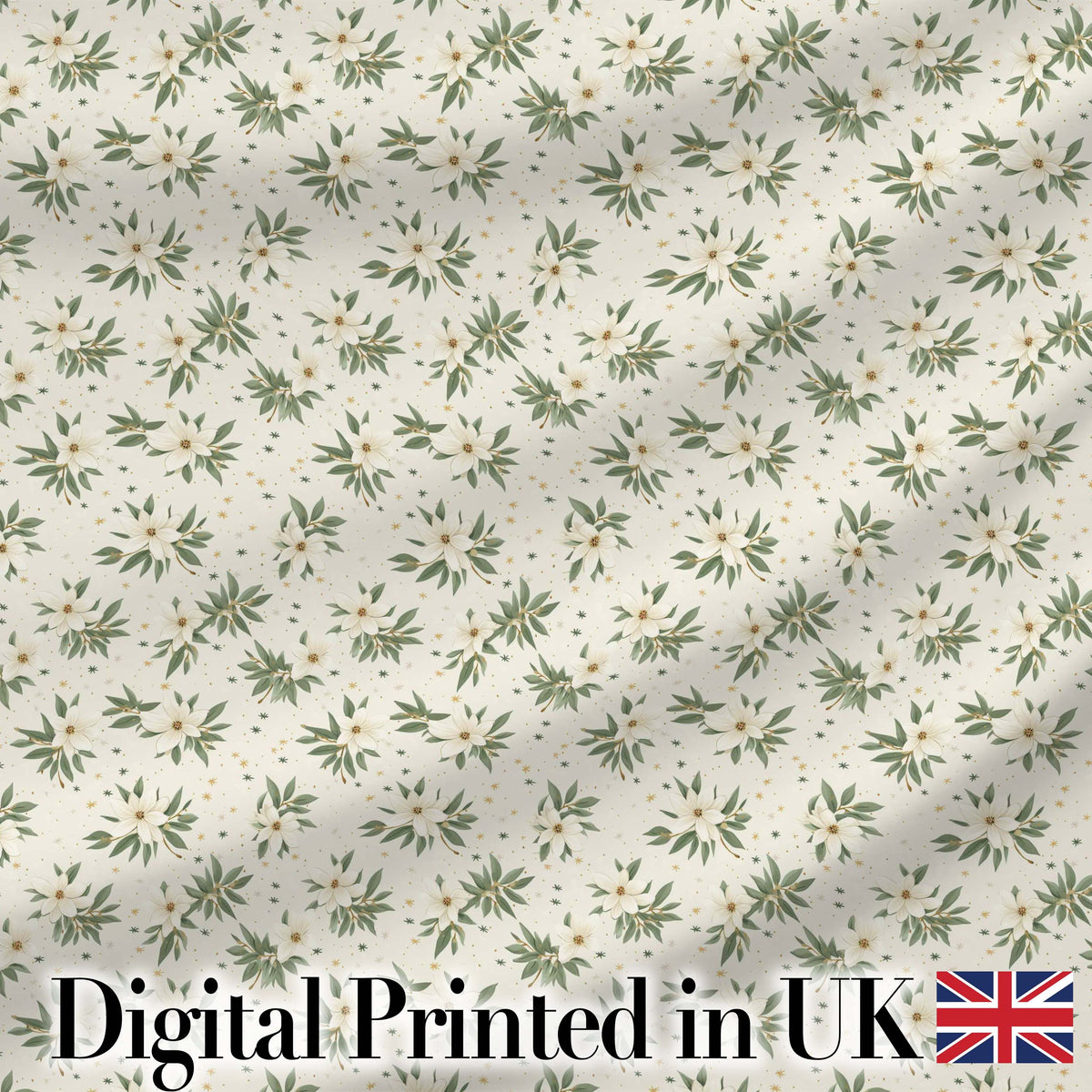 Soft White Floral Sprigs Cream Background Seamless Pattern Elegant Botanical Digital Print Fabric by the Metre UK Sewing Quilting Textile