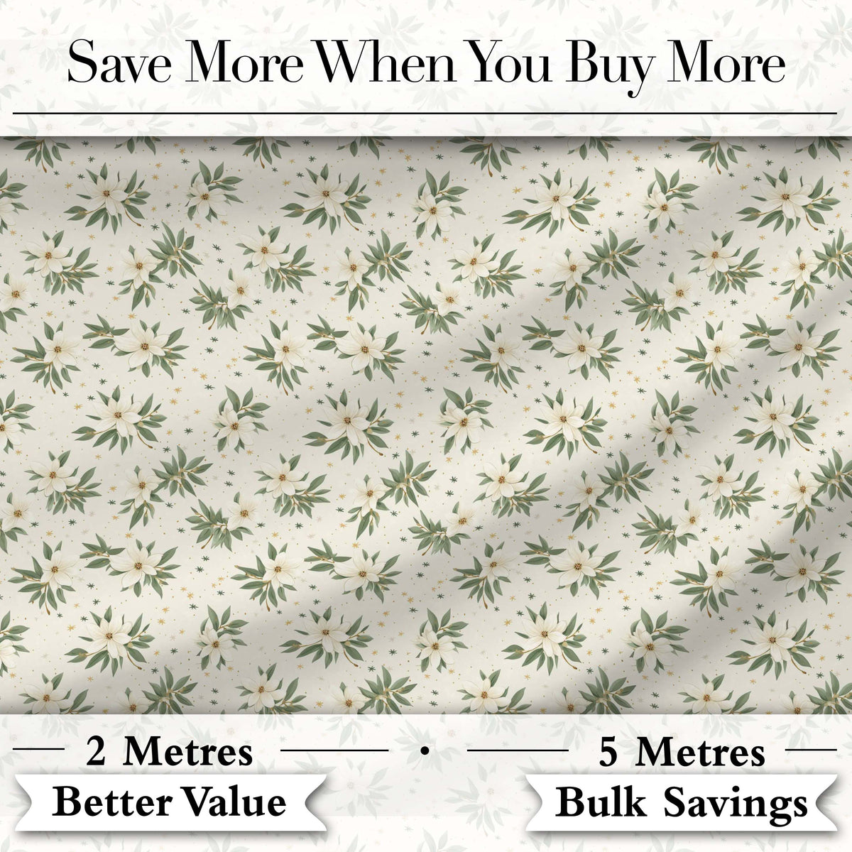 Soft White Floral Sprigs Cream Background Seamless Pattern Elegant Botanical Digital Print Fabric by the Metre UK Sewing Quilting Textile