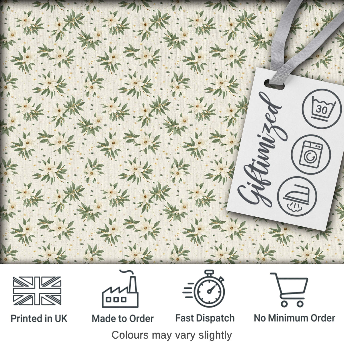 Soft White Floral Sprigs Cream Background Seamless Pattern Elegant Botanical Digital Print Fabric by the Metre UK Sewing Quilting Textile