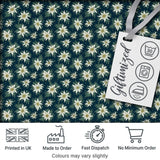 White Alpine Flowers Dark Teal Seamless Pattern Nature Botanical Digital Print Fabric by the Metre UK Sewing Quilting Textile