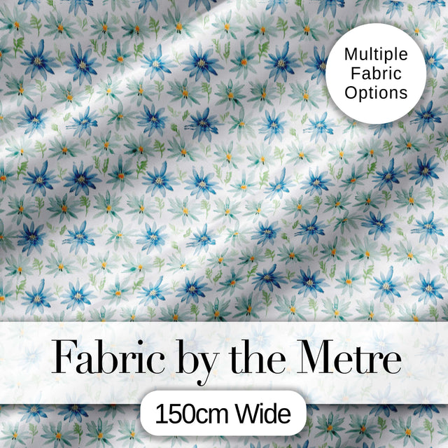 Blue Floral Watercolor Seamless Pattern Soft Botanical Design Digital Print Fabric by the Metre UK Sewing Quilting Textile