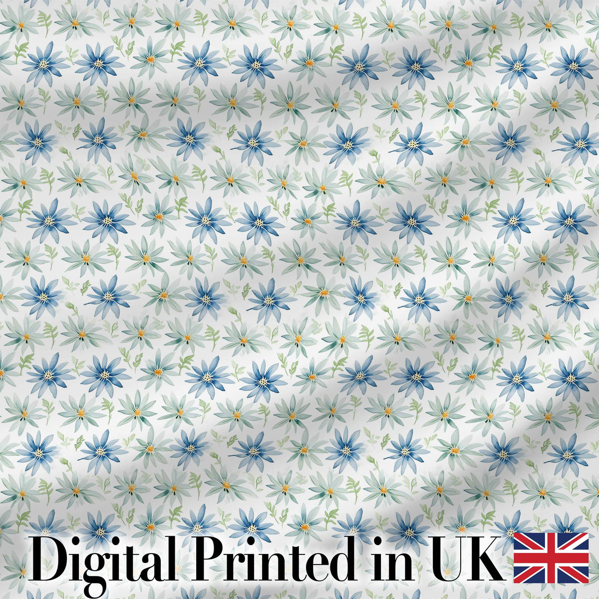 Blue Floral Watercolor Seamless Pattern Soft Botanical Design Digital Print Fabric by the Metre UK Sewing Quilting Textile