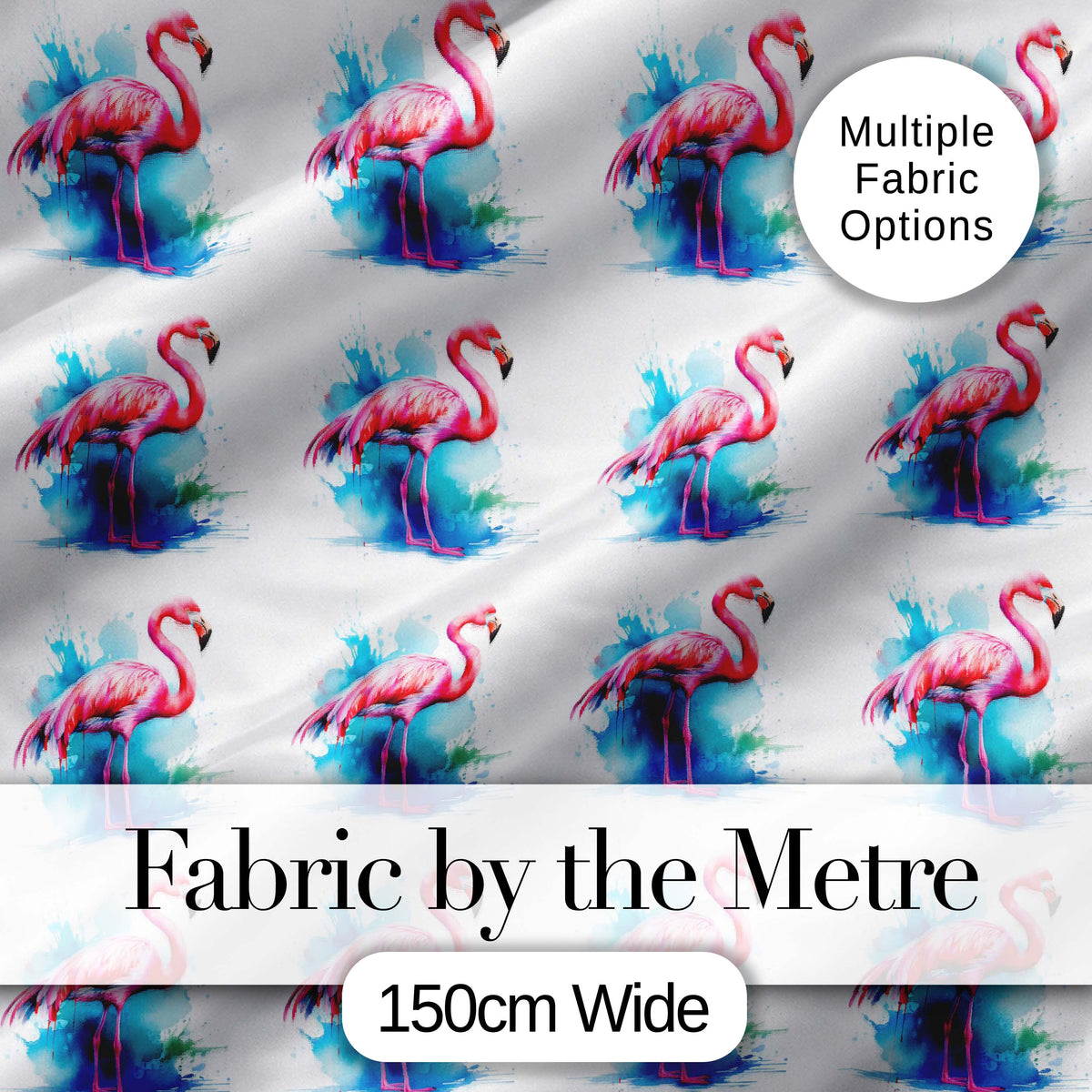 Pink Flamingo Watercolor Splash Seamless Pattern Tropical Bird Art Digital Print Fabric by the Metre UK Sewing Quilting Textile