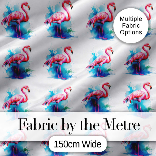 Pink Flamingo Watercolor Splash Seamless Pattern Tropical Bird Art Digital Print Fabric by the Metre UK Sewing Quilting Textile