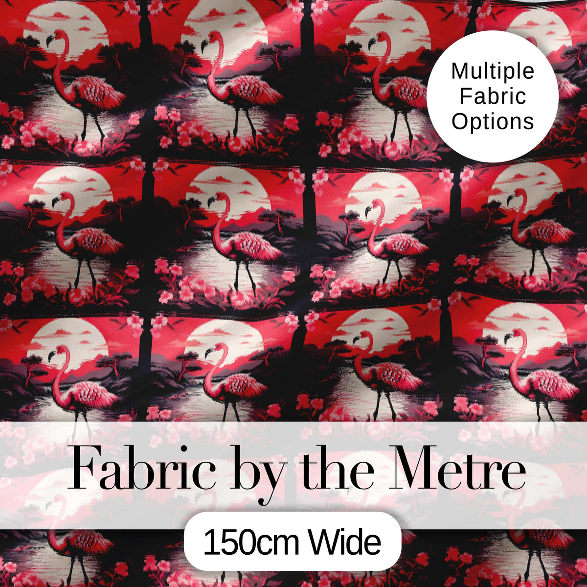 Flamingo Sunset Lake Tropical Scenic Seamless Pattern Exotic Bird Design Digital Print Fabric by the Metre UK Sewing Quilting Textile