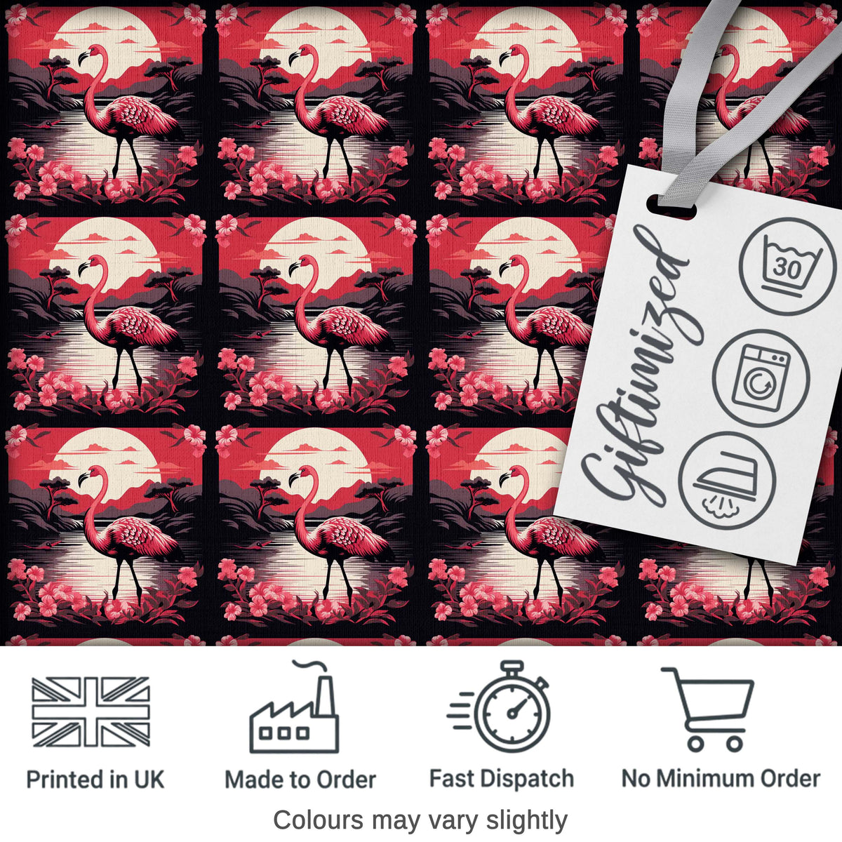 Flamingo Sunset Lake Tropical Scenic Seamless Pattern Exotic Bird Design Digital Print Fabric by the Metre UK Sewing Quilting Textile