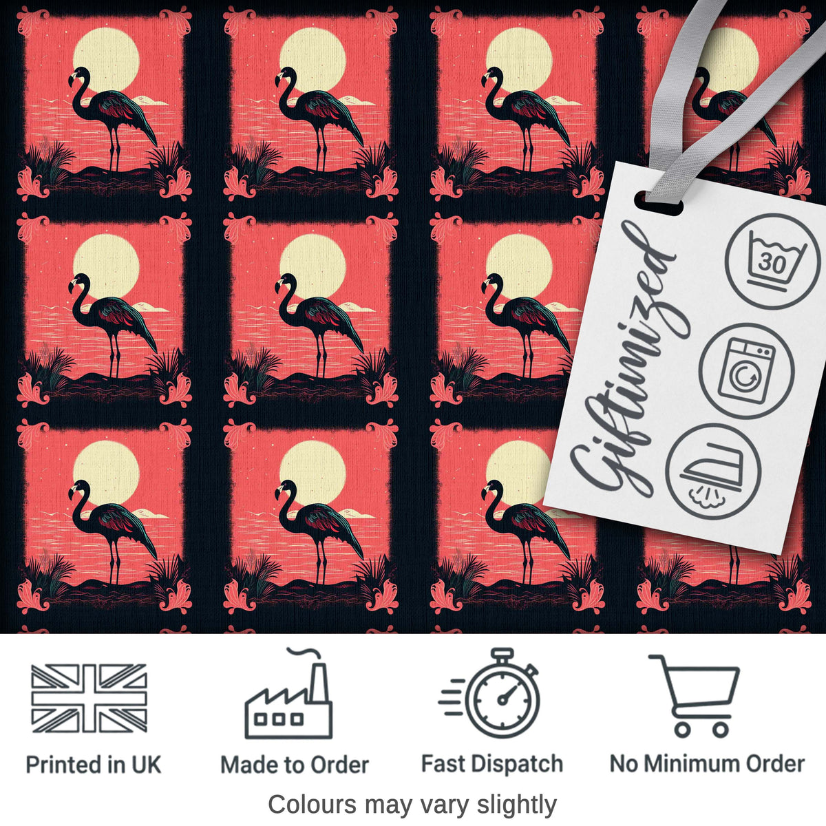 Dark Flamingo Moonlight Tropical Scene Seamless Pattern Exotic Bird Design Digital Print Fabric by the Metre UK Sewing Quilting Textile