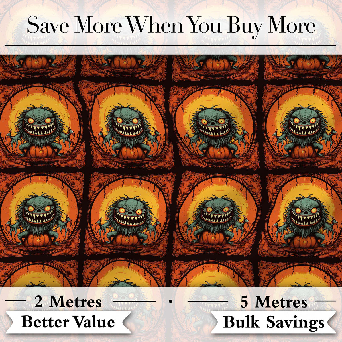 Cartoon Monster Frame Halloween Seamless Pattern Spooky Fun Character Digital Print Fabric by the Metre UK Sewing Quilting Textile