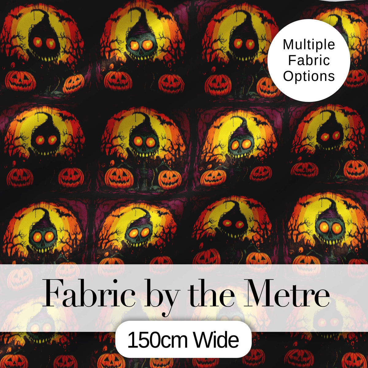 Skeleton Pumpkin Halloween Night Seamless Pattern Spooky Cute Design Digital Print Fabric by the Metre UK Sewing Quilting Textile