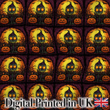 Skeleton Pumpkin Halloween Night Seamless Pattern Spooky Cute Design Digital Print Fabric by the Metre UK Sewing Quilting Textile