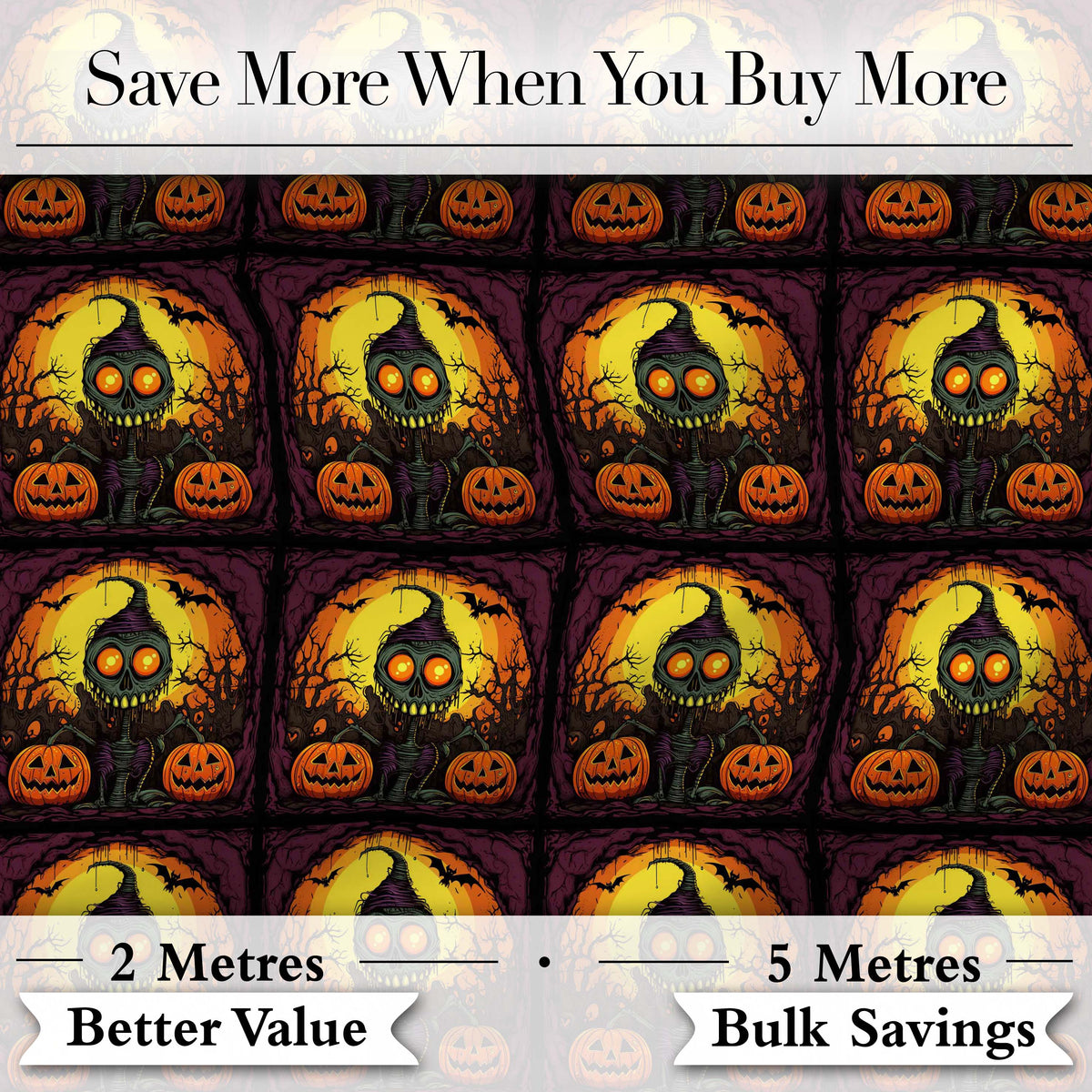 Skeleton Pumpkin Halloween Night Seamless Pattern Spooky Cute Design Digital Print Fabric by the Metre UK Sewing Quilting Textile