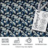 White Floral Bloom on Deep Navy Background Seamless Pattern Botanical Design Digital Print Fabric by the Metre UK Sewing Quilting Textile