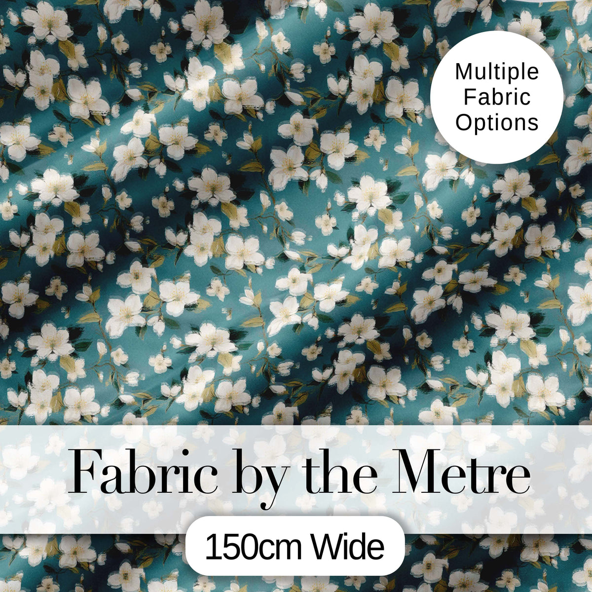 White Flower Branches on Dusty Blue Seamless Pattern Classic Botanical Design Digital Print Fabric by the Metre UK Sewing Quilting Textile