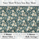 White Flower Branches on Dusty Blue Seamless Pattern Classic Botanical Design Digital Print Fabric by the Metre UK Sewing Quilting Textile