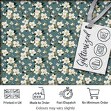 White Flower Branches on Dusty Blue Seamless Pattern Classic Botanical Design Digital Print Fabric by the Metre UK Sewing Quilting Textile