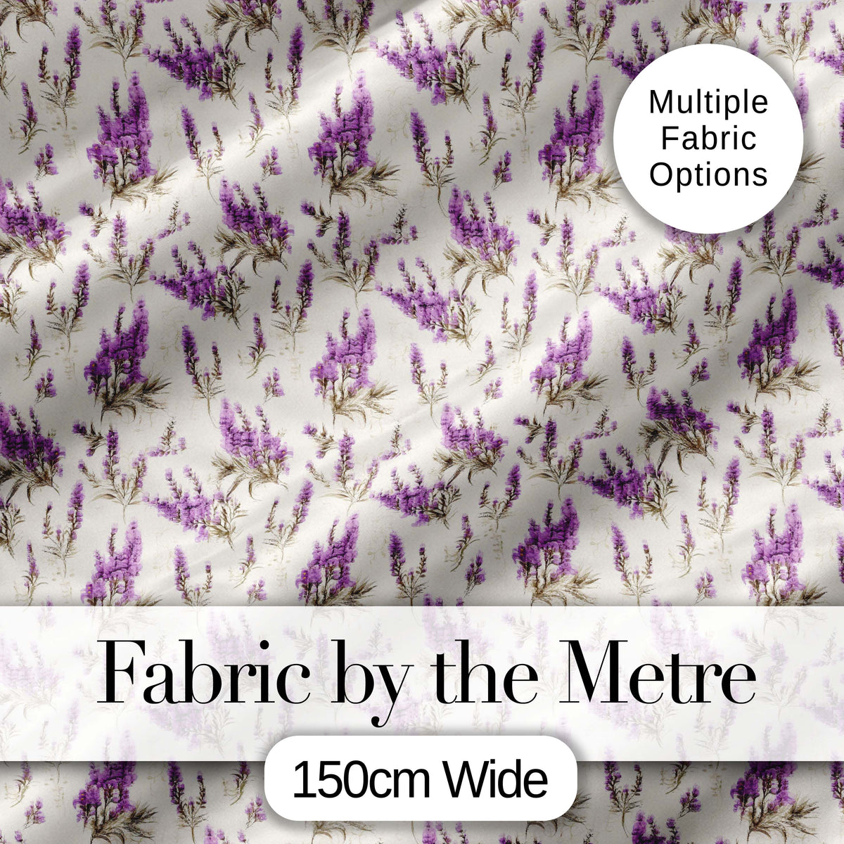 Purple Wildflowers on Cream Background Seamless Pattern Soft Botanical Design Digital Print Fabric by the Metre UK Sewing Quilting Textile