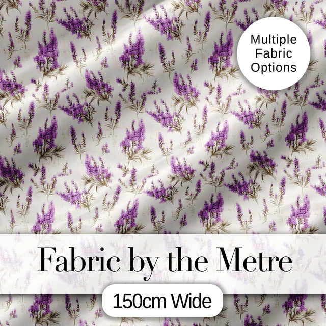 Purple Wildflowers on Cream Background Seamless Pattern Soft Botanical Design Digital Print Fabric by the Metre UK Sewing Quilting Textile