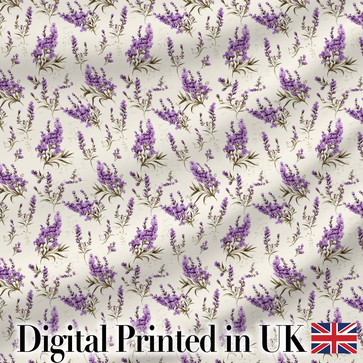 Purple Wildflowers on Cream Background Seamless Pattern Soft Botanical Design Digital Print Fabric by the Metre UK Sewing Quilting Textile