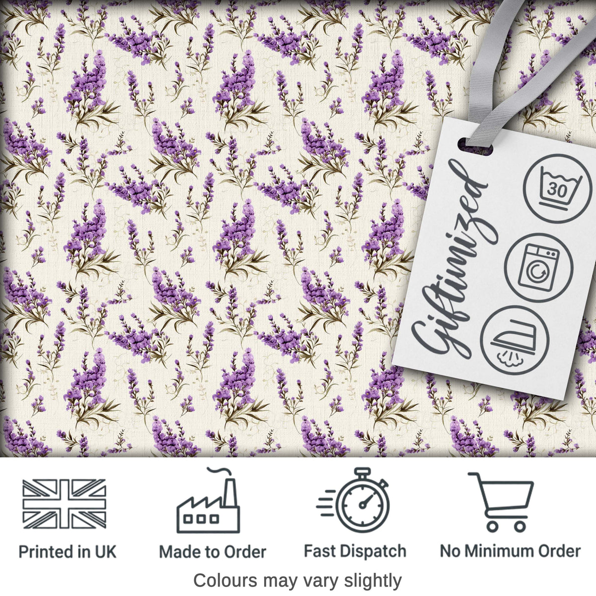 Purple Wildflowers on Cream Background Seamless Pattern Soft Botanical Design Digital Print Fabric by the Metre UK Sewing Quilting Textile
