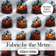 Scary Jack O Lantern Pumpkin Illustration Seamless Pattern Halloween Digital Print Fabric by the Metre UK Sewing Quilting Textile