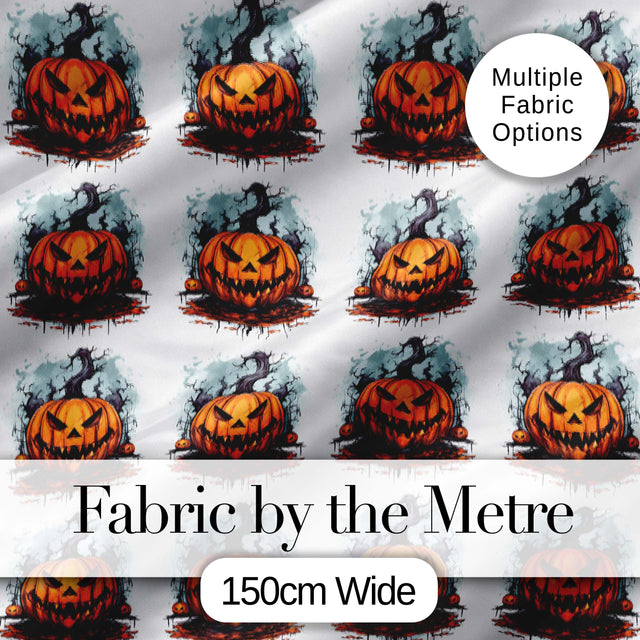 Scary Jack O Lantern Pumpkin Illustration Seamless Pattern Halloween Digital Print Fabric by the Metre UK Sewing Quilting Textile