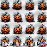 Scary Jack O Lantern Pumpkin Illustration Seamless Pattern Halloween Digital Print Fabric by the Metre UK Sewing Quilting Textile