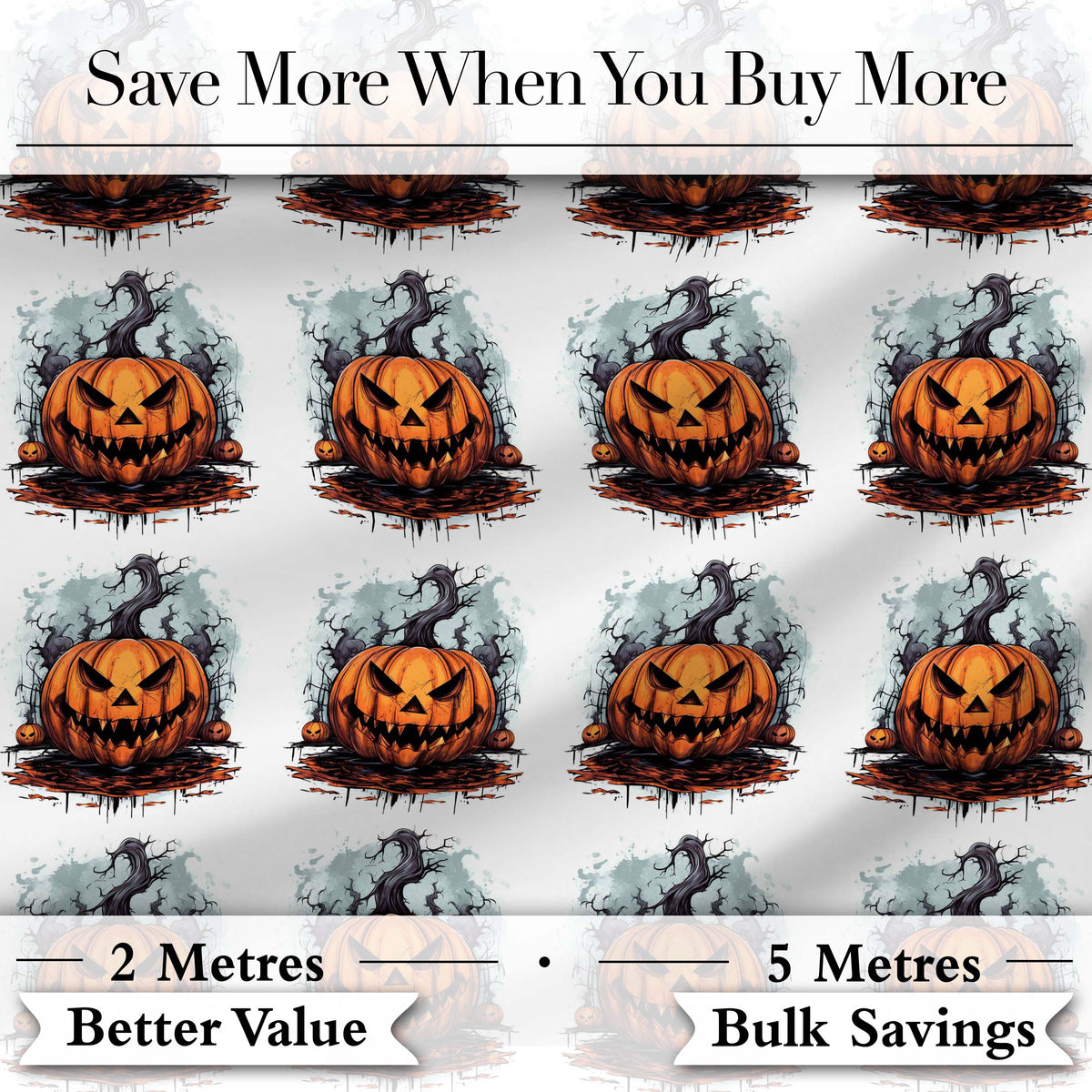 Scary Jack O Lantern Pumpkin Illustration Seamless Pattern Halloween Digital Print Fabric by the Metre UK Sewing Quilting Textile