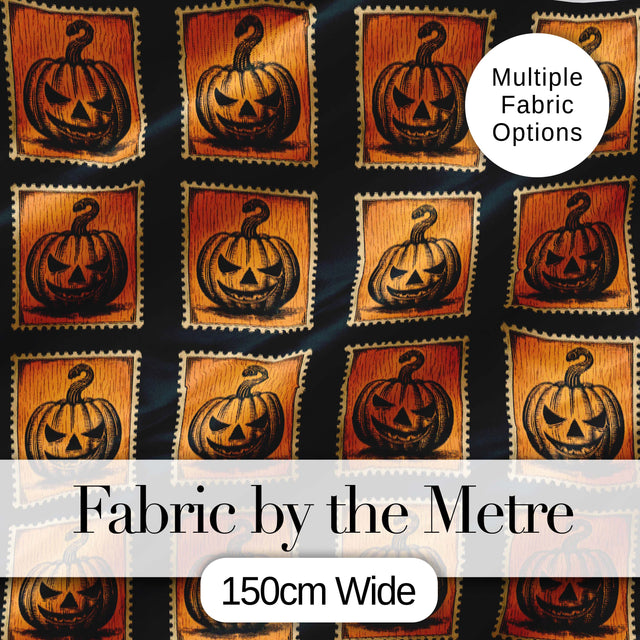 Vintage Pumpkin Stamp Design Seamless Pattern Halloween Theme Digital Print Fabric by the Metre UK Sewing Quilting Textile