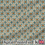 Blue Floral Ceramic Tile Pattern Vintage Style Seamless Design Digital Print Fabric by the Metre UK Sewing Quilting Textile