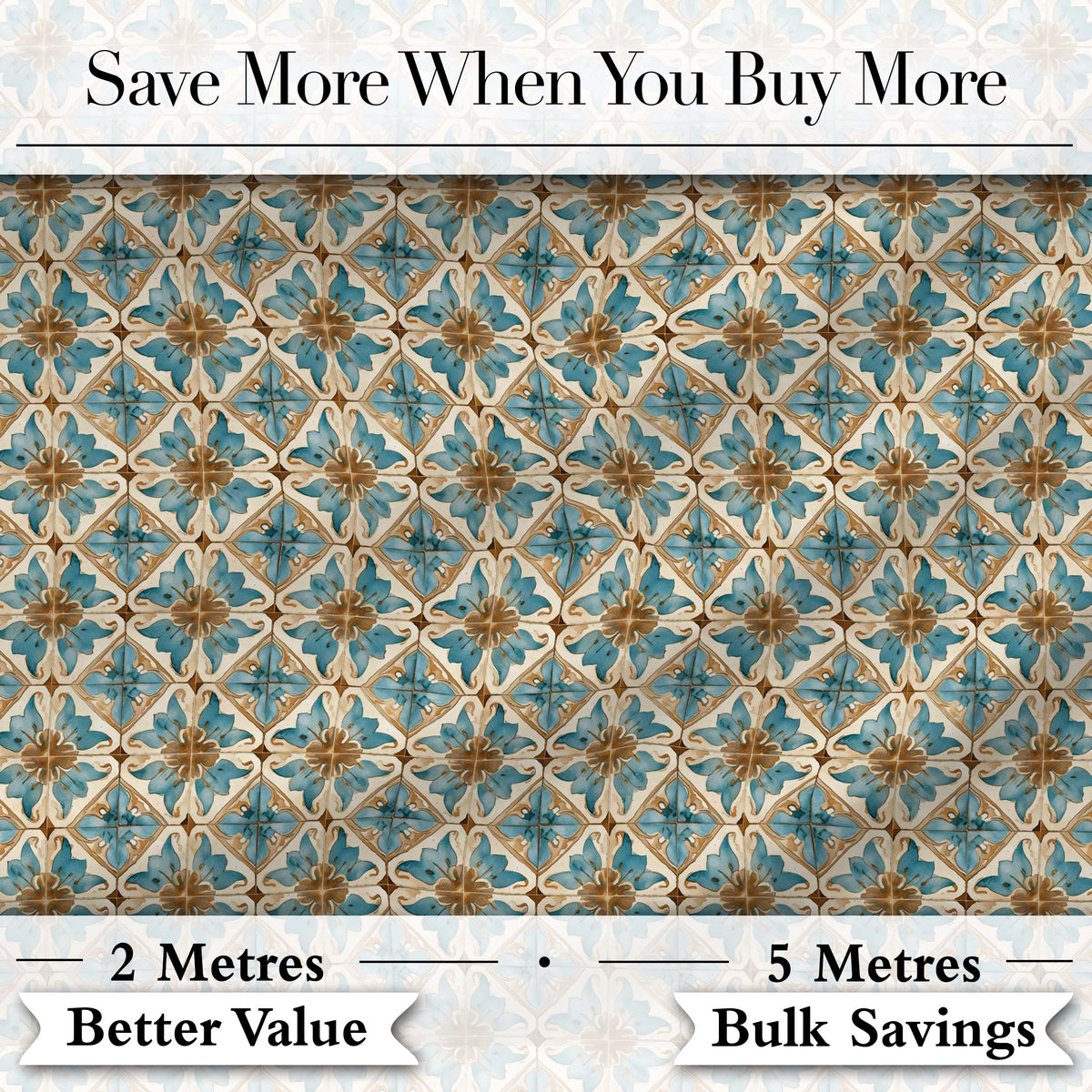 Blue Floral Ceramic Tile Pattern Vintage Style Seamless Design Digital Print Fabric by the Metre UK Sewing Quilting Textile