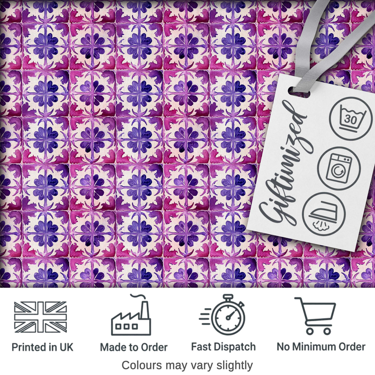 Purple Watercolor Tile Floral Pattern Seamless Artistic Design Digital Print Fabric by the Metre UK Sewing Quilting Textile